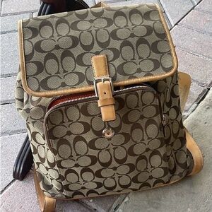 Coach Tan and Brown Patterned Backpack